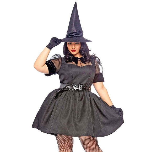 Witch Costume 1x/2x, 3x/4x Womens Plus Size Black Halloween 3Pc Dress Set - Picture 6 of 10